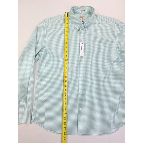 J. Crew Slim Untucked Stretch Short Size Large Green White Check Button Down NWT - Picture 9 of 10